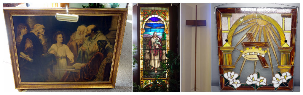paintings and stained glass of Jesus and his disciples