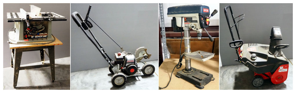 Delta Bench Saw, Craftsman Edger/Trimmer, Ryobi Drill Press With Laser, and Craftsman Snowblower