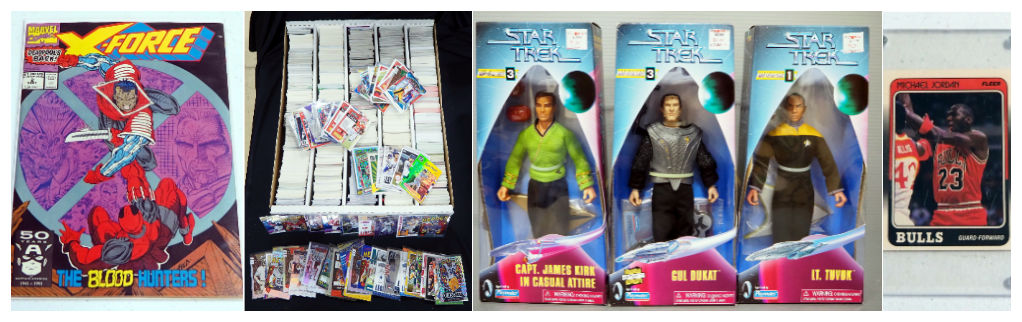 Marvel Comics X-Force #2, Sports Card Collection, and Playmates Star Trek Collector's Series Edition Action Figures