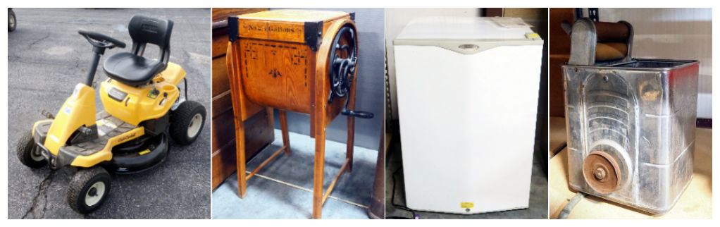2020 Cub Cadet, M Brown Co Bent Wood Butter Churn, Haier Compact Refrigerator, and Vintage Portable Tabletop Washing Machine