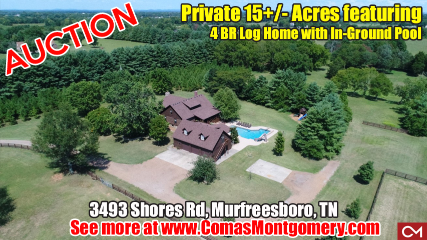 Acres, Land, Private, Log, Home, House, Pool, Garage, Apartment, Vacant, Soil Site, Tract, For Sale, Real Estate, Auction, Shores, Murfreesboro, Tennessee, Comas, Montgomery