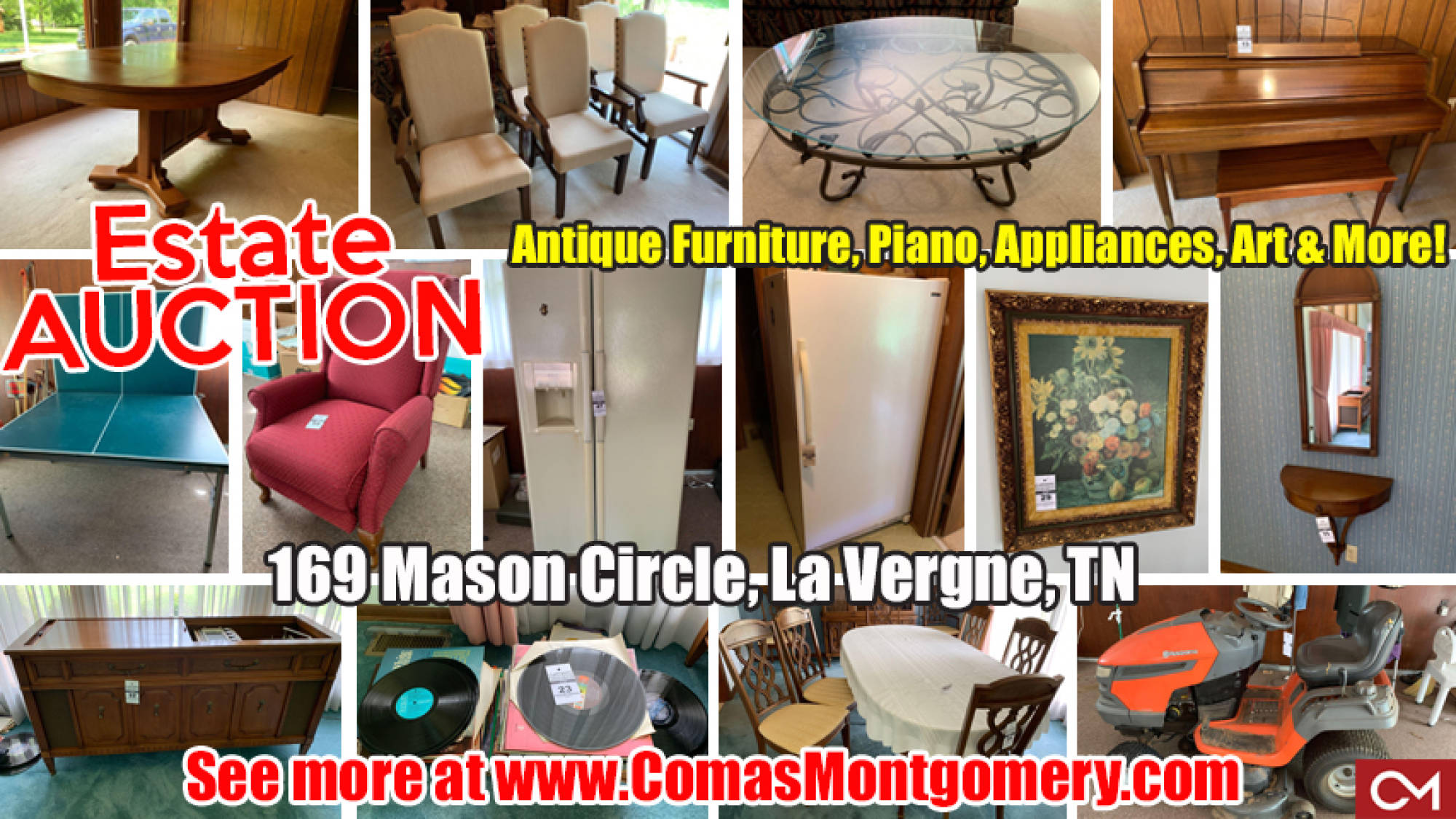 Estate, Sale, Auction, La Vergne, Antiques, Furniture, Appliances, Piano, Records, Stereo, Lamps, Art, For Sale, Comas, Montgomery, Tennessee