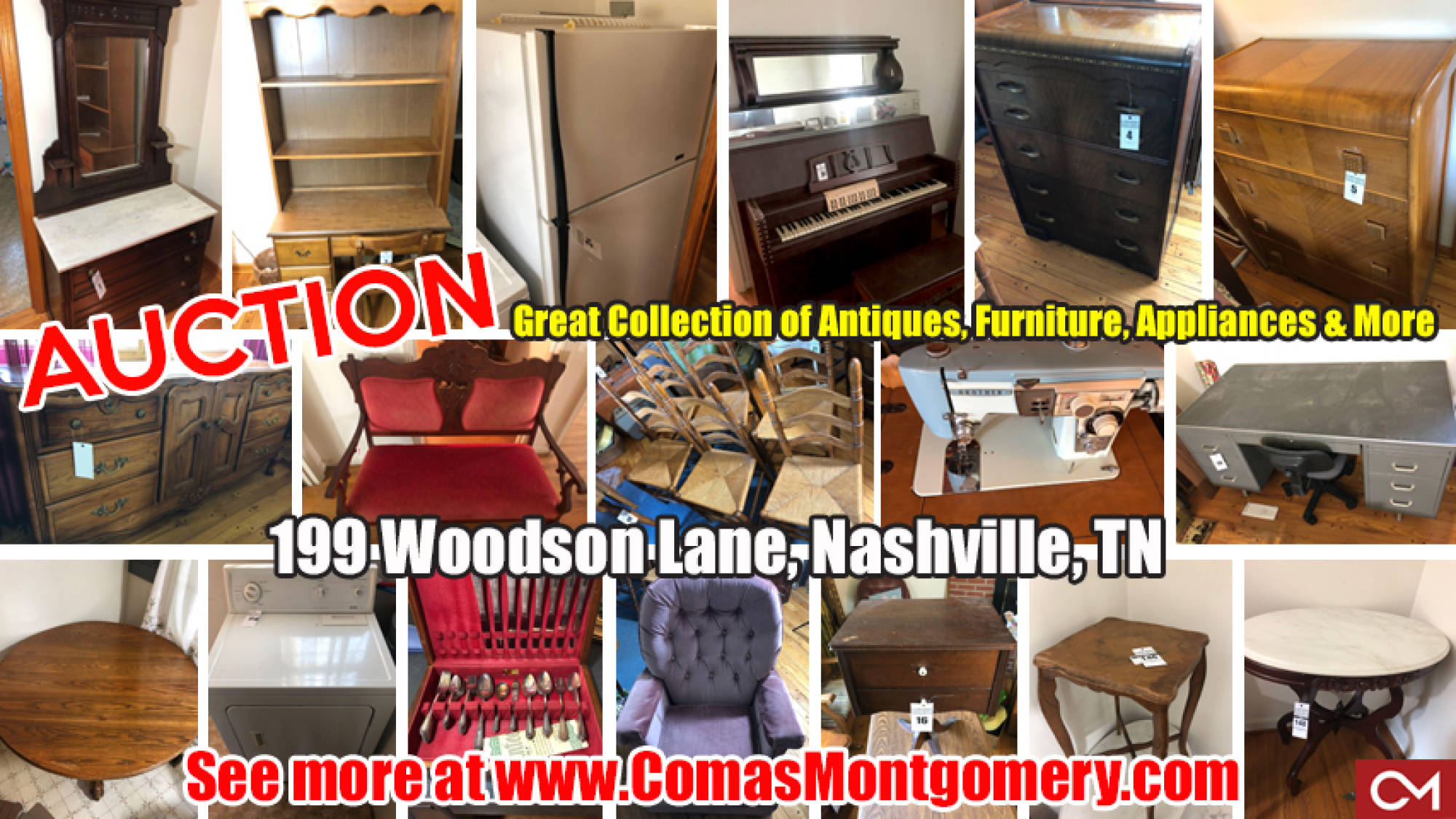Estate, Sale, Auction, Furniture, Antiques, Appliances, For Sale, Sewing, Piano, Silverware, Comas, Montgomery, Table, Chairs, Tennessee, Nashville