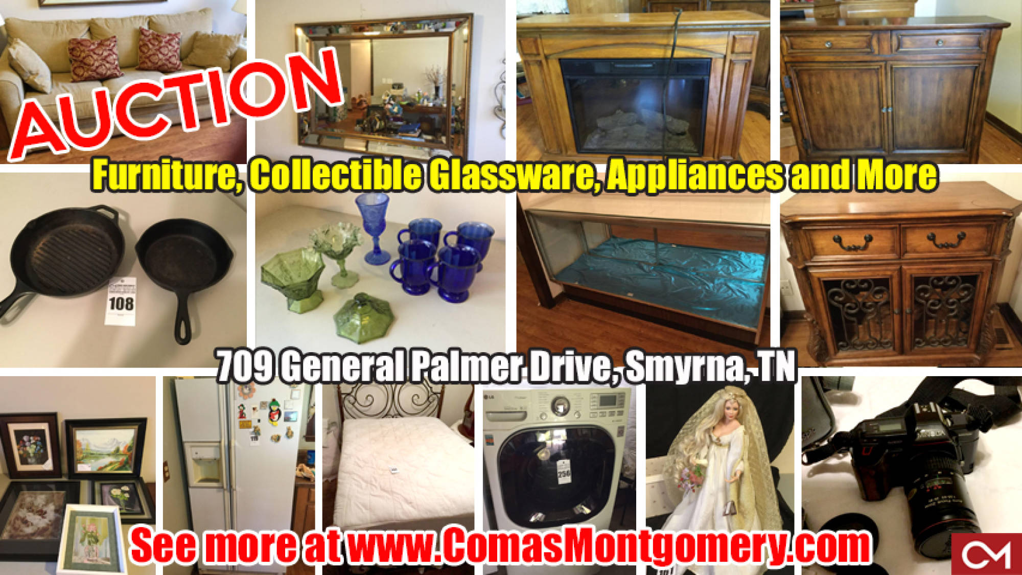 Auction, Estate, Furniture, Appliances, Glassware, Cast Iron, Dolls, Collectibles, Smyrna, Tennessee, Comas, Montgomery