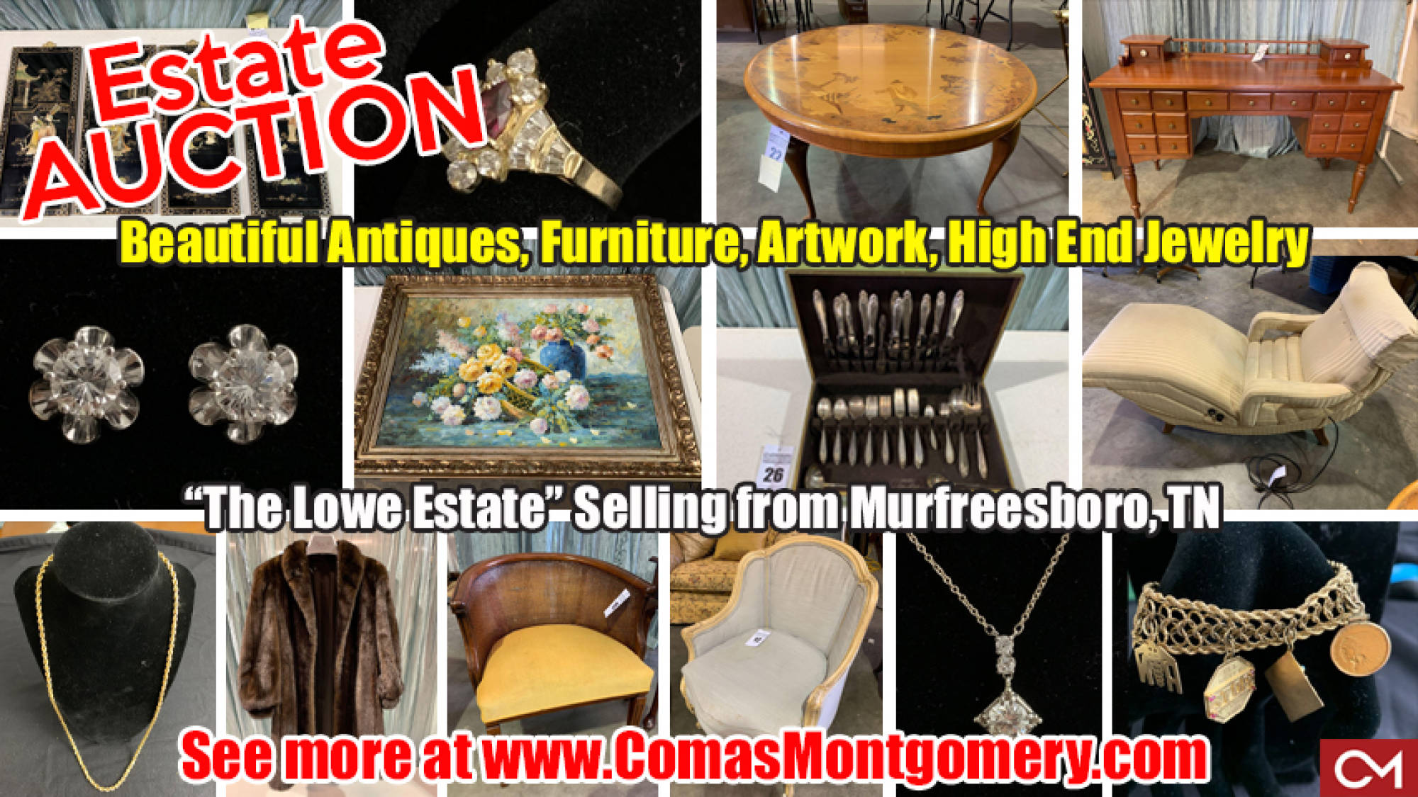 Furniture, Artwork, Jewelry, Estate, Sale, Auction, Bid, Online, Murfreesboro, Comas, Montgomery