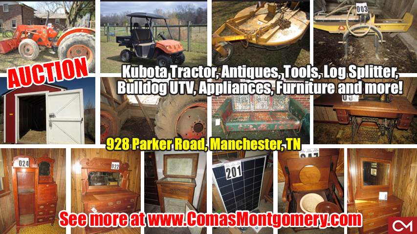 Kubota, Tractor, Antiques, Farm, Equipment, Tools, Furniture, Manchester, Tennessee, Auction, Comas, Montgomery