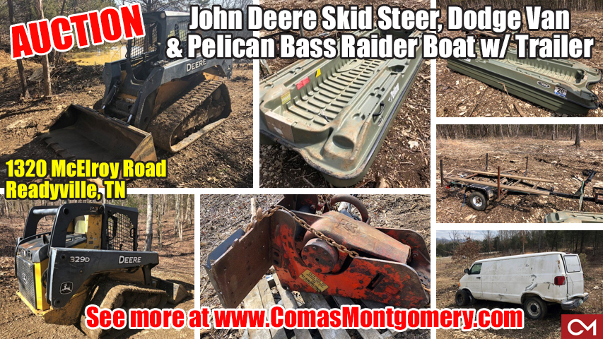 John Deere, Skid Steer, Boat, Van, Equipment, For Sale, Hammer, Personal Property, Readyville, Tennessee, Rutherford, County, Comas, Montgomery