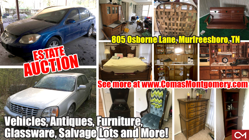 salvage, cars, vehicles, for sale, furniture, scrap, hidden treasures, auction, estate, sale, personal, property, auctions, comas, montgomery, murfreesboro, tennessee