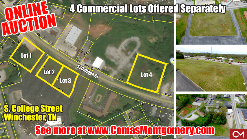 auction, land, commercial, lots, tract, investment, winchester, tennesse, franklin, county, comas, montgomery, real estate, 