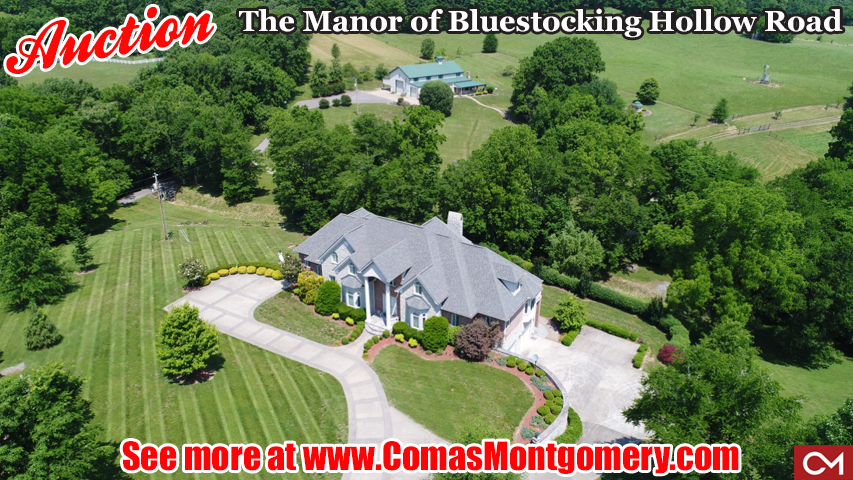 Auction, Comas, Montgomery, Land, Acres, Manor, Luxury, Real Estate, Bluestocking, Hollow, Shelbyville, Tennessee, mansion, Farm, Murfreesboro, Nashville, Middle Tennessee, Guest House, Pool, Gourmet, Kitchen, Sandusky, Walking Horse, Horse, Cattle, Farming, Farm, Ranch, Barn