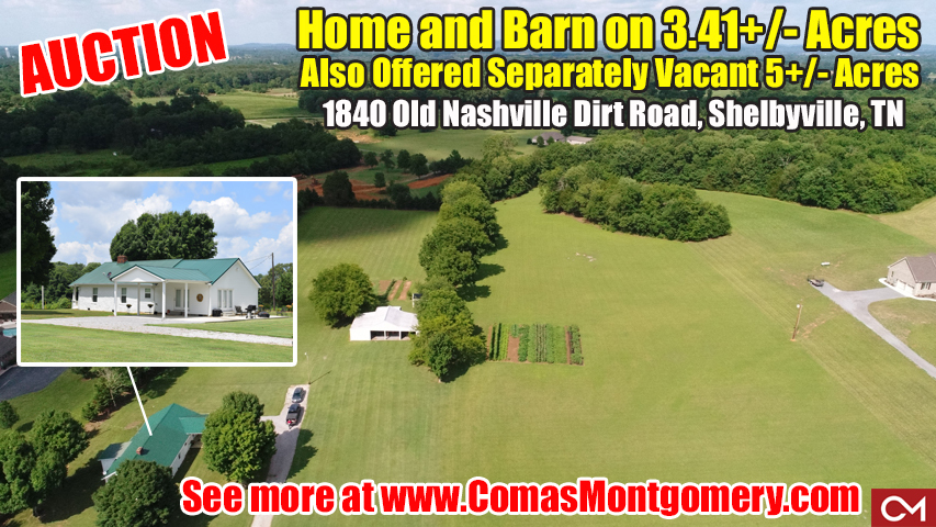 Home, Barn, Acres, Land, Shelbyville, Nashville, Property, For Sale, Auction, Comas, Montgomery, Tennessee