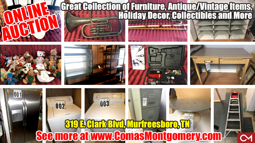 Online, Auction, Estate, Sale, Antiques, Collectibles, Murfreesboro, Tennessee, Clark, Comas, Montgomery