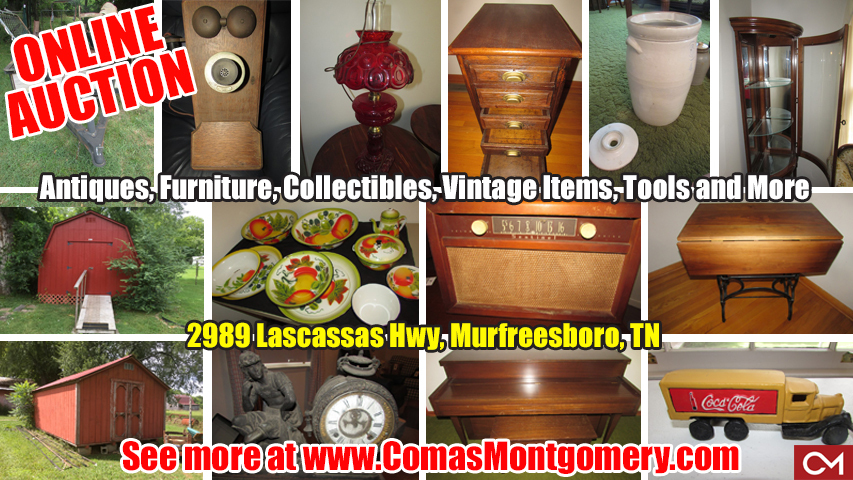 Antiques, Dishes, Glassware, Furniture, Storage Barn, Lamps, Crocks, Collectibles, Toys, Vintage, Lascassas, Murfreesboro, Tennessee, Comas, Montgomery