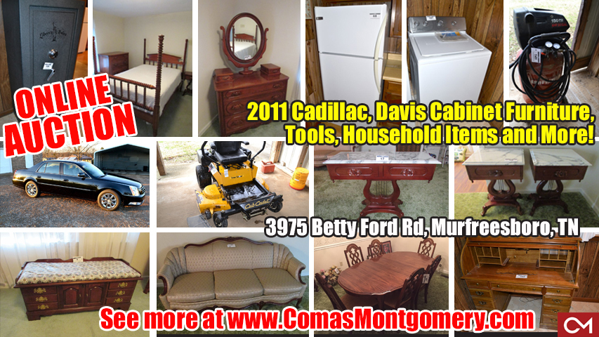Online, Auction, Davis, Cabinet, Furniture, For Sale, Estate, Auction, Appliances, Betty Ford, Cadillac, Car, Automobile, Murfreesboro, Tennessee, Comas, Montgomery