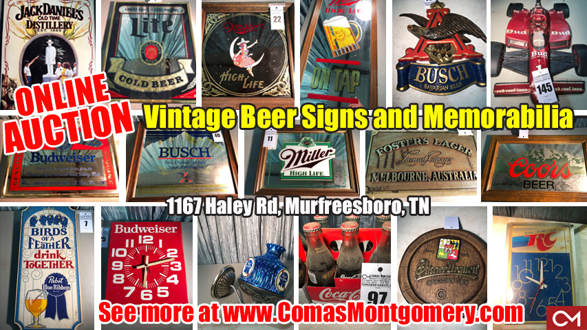 Beer, Signs, Memorabilia, Auction, For Sale, Collectibles, Clocks, Hats, Vintage, Antique, Busch, Budweiser, Miller, Pabst, Coca-Cola, Coors, Lite, Estate, Liquidation