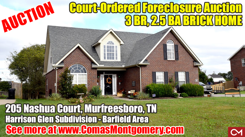 Court, Ordered, Foreclosure, Auction, Real Estate, Home, House, Harrison, Glen, Barfield, Murfreesboro, Tennessee, Nashua, Brick, Investment, Property, Comas, Montgomery
