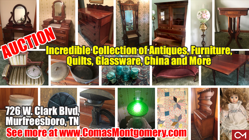 Antiques, Estate, Sale, Furniture, Quilts, Collectibles, China, Glassware, Appliances, Murfreesboro, Tennessee, Personal, Property, Auction, Comas, Montgomery
