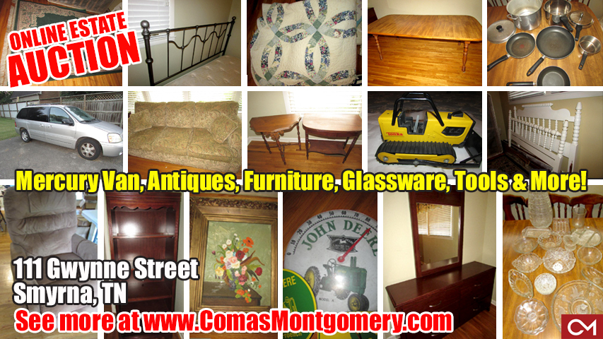 Comas, Montgomery, Estate, Auction, Sale, Personal, Property, Online, Bidding, Furniture, Antiques, Glassware, Tools, Mercury, Van, Vehicle, For Sale