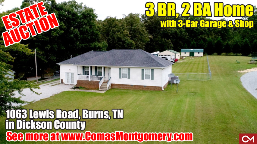 Estate, Auction, House, Home, Land, For Sale, Garage, Shop, Dickson, Burns, Lewis, Nashville, Tennessee, Comas, Montgomery, Real Estate, Auction