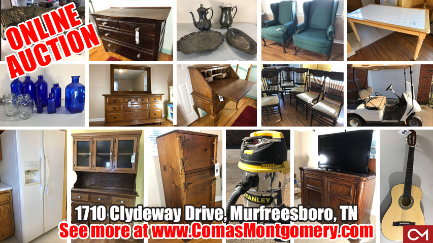 Online, Estate, Auction, Sale, Bid, Online, Furniture, Antiques, Collectibles, Golf Cart, Appliances, Electronics, Murfreesboro, Tennessee, Comas, Montgomery, Clydeway